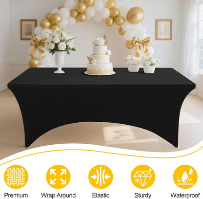 2 Pack Spandex Table Cloth 6FT, Elastic Fitted Black Tablecloth | Washable Stretch Rectangle Tablecloths, Wrinkle Free Table Cover for Outdoor, Wedding, Banquet & Parties (72Lx30Wx30H Inch)3