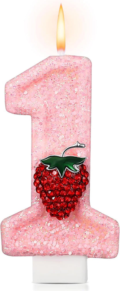 Strawberry 1 Candle for First Birthday Pink Number 1 Candle1