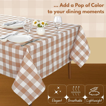 Buffalo Check Tablecloth, 100% Cotton, 60X102 Inches, Rustic Farmhouse Dining Table Cover, Perfect for Everyday Dining, Baby Showers, Fall Décor, Indoor Outdoor Use, Beige and White6