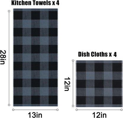 Kitchen Towels and Dishcloths Set, Set of 8, Black & Grey4