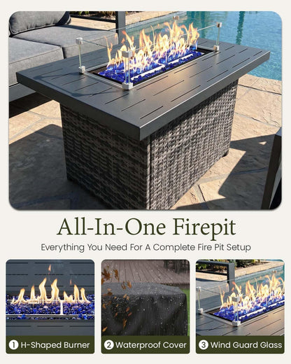 5 Pieces Aluminum Outdoor Patio Furniture Set, Metal Modern Conversation Sofa Set with Fire Pit Table and Washable Thick Cushions for Porch, Backyard, Deck7