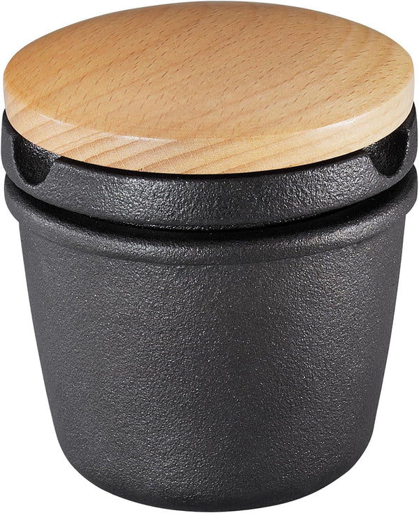 Cast Iron Spice Grinder Set with Beech Wood Lid, Spice Mill, Herb and Seed Grinder, 3 Inches (Black)2