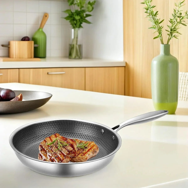Stainless Steel Honeycomb Wok Pan 17.40 X 10.23 X 1.96 in Stir-Fry Skillet for Gas Stoves Induction Cookers Frying Steaming and Everyday Kitchen Cooking8