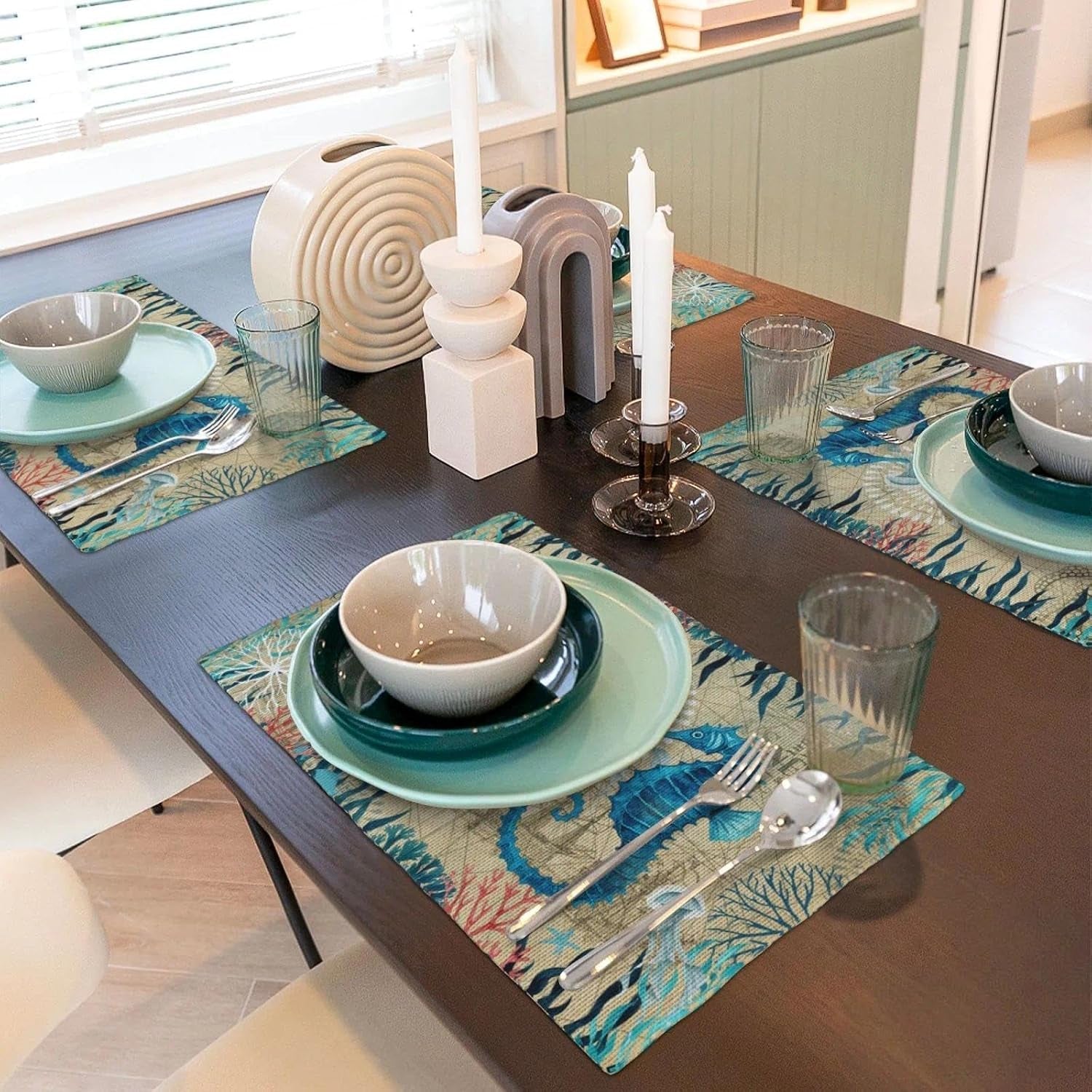 nautical-placemats-set-of-4-ocean-coast-beach-theme-washable-non-slip-heat-resistant-place-mats-sea-turtle-seahorse-summer-linen-decoration-dinner-mat-for-kitchen-dinner-party-decor