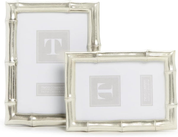 Set of 2 Silver Faux Bamboo Photo Frame, Includes 2 Sizes, 4X6 and 5X7 Inches, Resin and Glass, Home Decor Accessories3