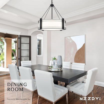 20.4'' Black Drum Chandelier with White Linen Fabric Shade7