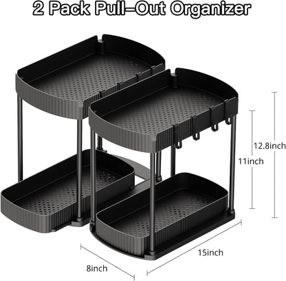 2 Packs under Sink Pull-Out Storage Organizers, 12.8 Inches, Black2