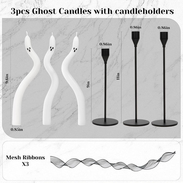 Halloween Decorations Indoor-3Pcs Twisting Ghost Candles Decor with Candle Holders,Ribbons,Vintage Candlestick Holders Decoration,Halloween Centerpieces for Party Table Fireplace Decorations2