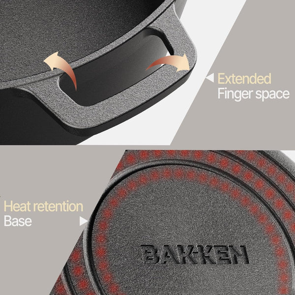 Bakken 2-In-1 Cast Iron Dutch Oven Pot with Skillet Lid, 5QT Pre-Seasoned Dutch Oven for Bread Baking, Roasting & Campfire Cooking, Heavy-Duty Indoor & Outdoor Use with Easy-Grip Dual Handles9