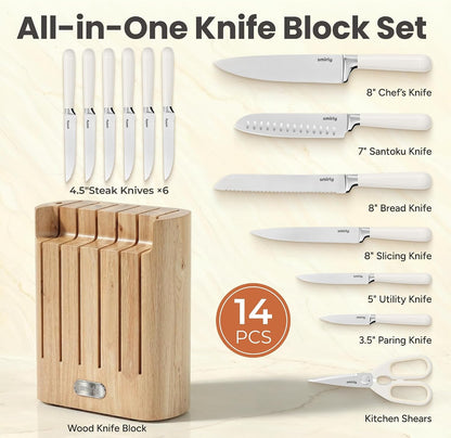 14-Piece Kitchen Knife Set with Block, Razor-Sharp, Cream White | High Carbon Stainless Steel Blades, Dishwasher Safe, with a Magnetic Block for Slicing, Chopping and Everyday Meal Prep2