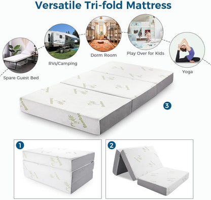 Twin Folding Mattress, 6 Inch Trifold Memory Foam Mattress5