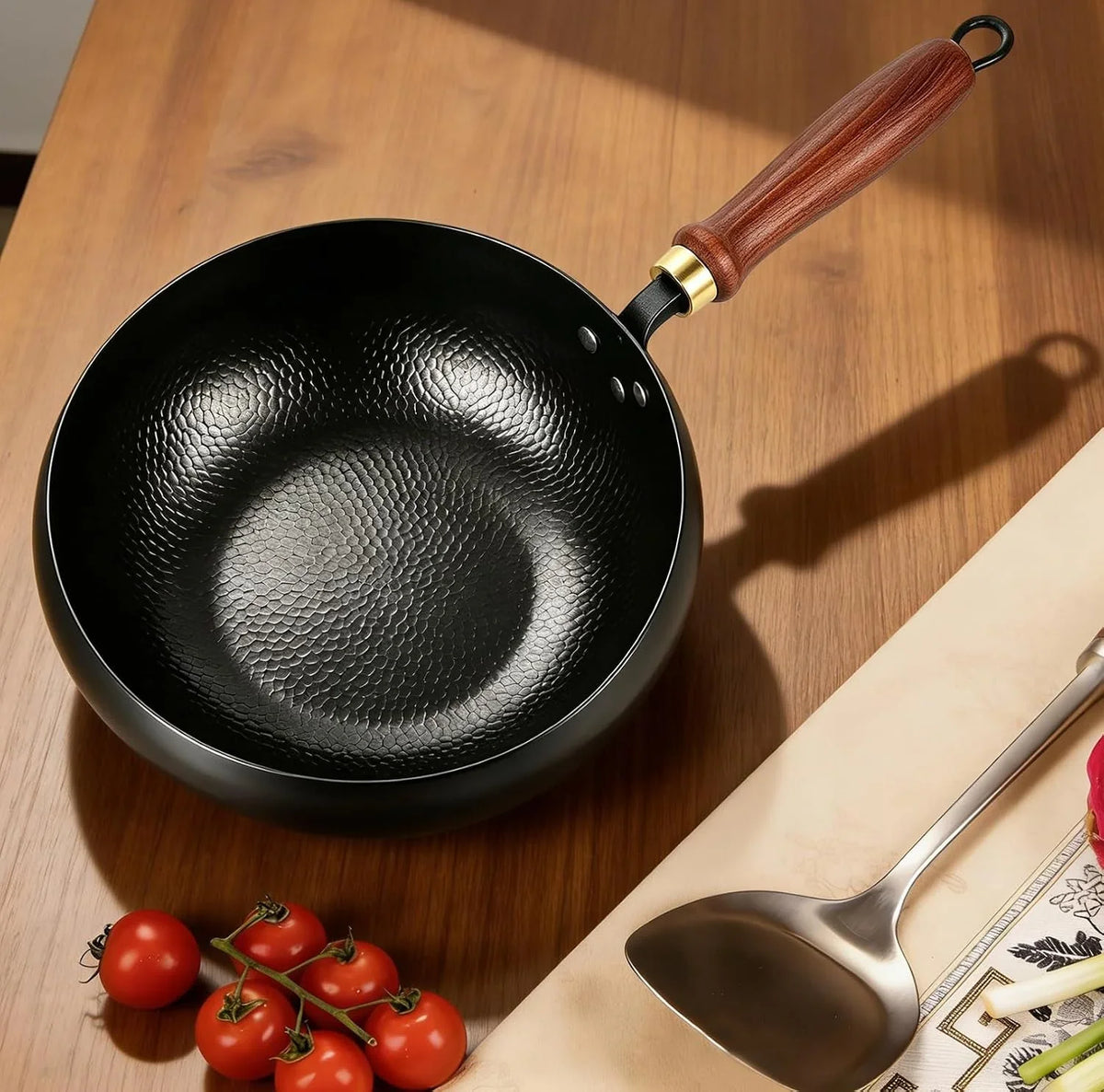 fast-heating-cast-iron-stir-fry-pan-deep-round-base-with-wooden-handle-24cm-hand-hammered-household-uncoated-cast-iron-wok-uncoated-thick-walled-cast-iron-potfor-stir-fry-sear-braise