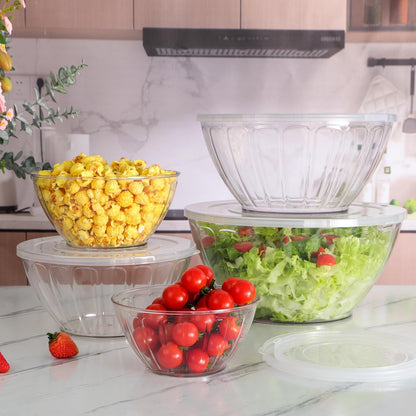 5 Pack Extra Large Mixing Bowls with Lids Set, Plastic Nesting Bowls for Meal Prep, Baking, Serving, 7.2/4.7/2.9/1.8/0.9 Qt6
