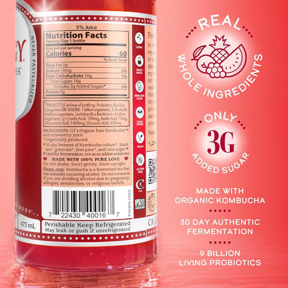 the Real Kombucha - Strawberry Serenity - 16 Fl Oz Bottle - Raw Probiotic Drink for Gut Health and Immune Support3