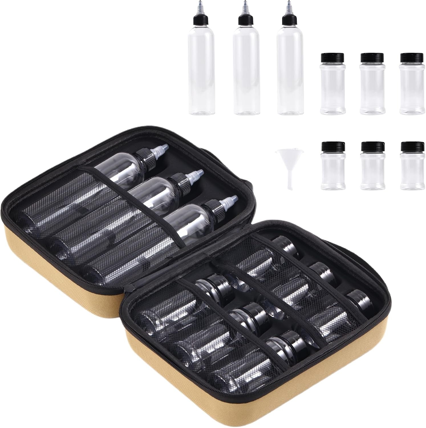 11-piece-camping-spice-kit-6-powder-3-liquid-containers-with-leakproof-lids-portable-funnel-eva-hard-case-portable-seasoning-set-for-hiking-bbq-rv-travel-bpa-free-pet-bottles