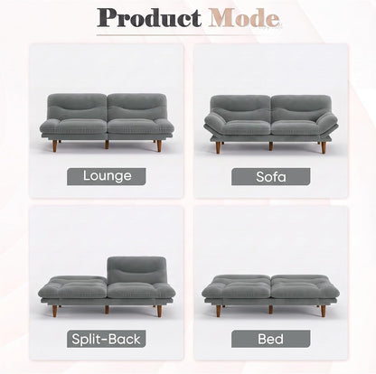 67'' Convertible Futon Sofa Bed, Modern Corduroy Loveseat, Dove Grey5