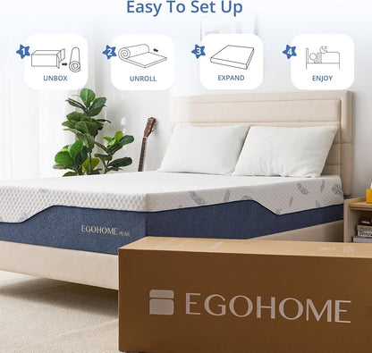 EGOHOME Queen 12 Inch Gel Cooling Memory Foam Mattress Fiberglass Free Firm6