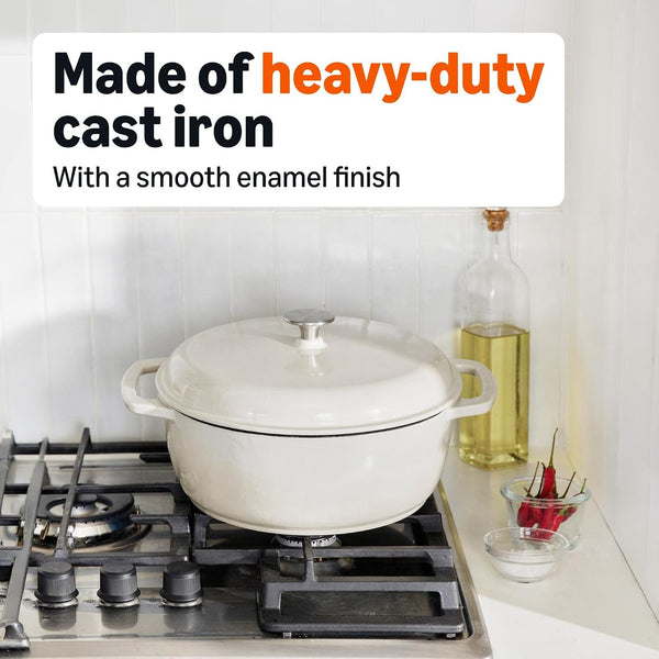 Enameled Cast Iron Dutch Oven Pot with Lid, Round, Dual Handles, Heavy-Duty, Oven Safe for Stews, Roasting, Baking, 4.3-Quart, White5