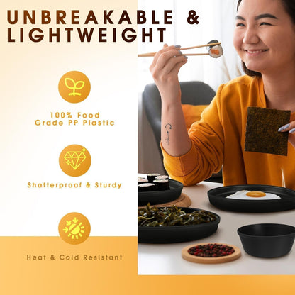 40 Piece Plastic Dinnerware Set for 8 with Cutlery, Unbreakable Plates and Bowls Set, Dishwasher & Microwave Safe Reusable Dish Set for Camping, RV, Outdoor Kitchen, Apartment Dining, Black6