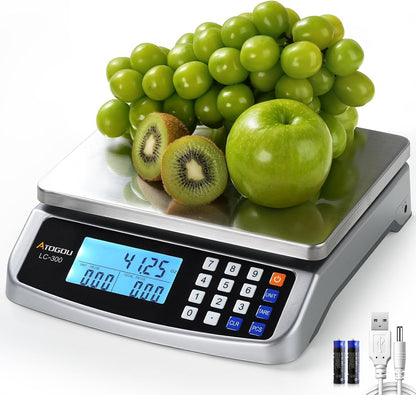 110Lb Food Scale, Commercial Kitchen Scale with Price Computing | Plug-In Usable, 0.05Oz/1G Increment, 304 Stainless Steel, for Cooking, Vegetables, Farm, Industry, Counting. LC300 Silver1