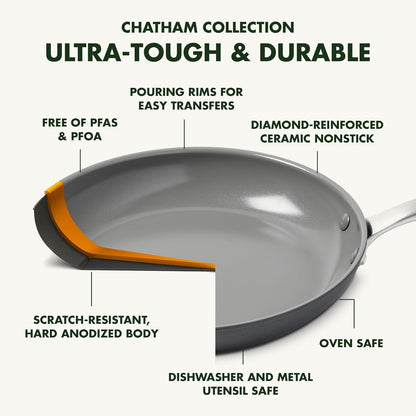 Chatham Hard Anodized Healthy Ceramic Nonstick, 11" Everyday Frying Pan Skillet with 2 Handles and Lid, Pfas-Free, Dishwasher Safe, Oven Safe, Gray3