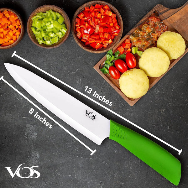 Ceramic Chef Knife 8 Inch with Protective Cover – Zirconia Ceramic Blade for Food Preparation – Lightweight Kitchen Knife (Green)2