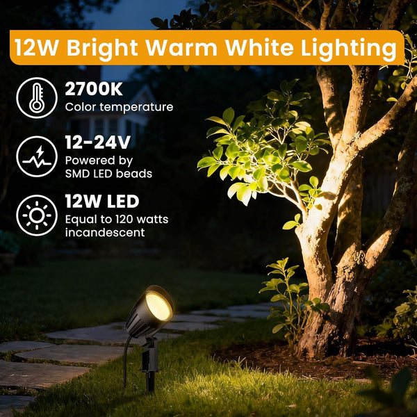 12W Low Voltage Landscape Lighting Kit, Outdoor Spotlight Yard 8Pack2