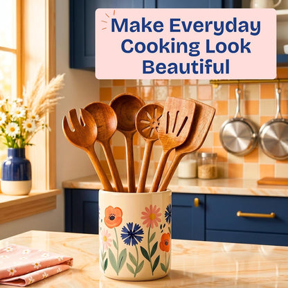 Non-Toxic Acacia Wooden Utensils Set, 6-Piece, Glue and Mineral Oil Free | One-Piece Solid Wood. No Hidden Adhesives. Petroleum Free. Finished with Beeswax, Flaxseed & Lemon Oil. Longer Handles.7
