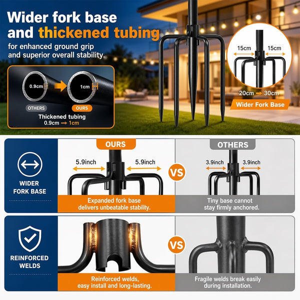 6 Pack 9FT String Light Poles for Outdoor,Metal Lights Hanging Pole outside with Fork,Light Stand for Patio, Pergola, Garden, Backyard, Yard, Camping Party2