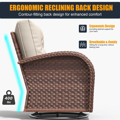 6 Pieces Outdoor Wicker Patio Swivel Rocking Chairs, All Weather Wicker Conversation Set with Side Table4