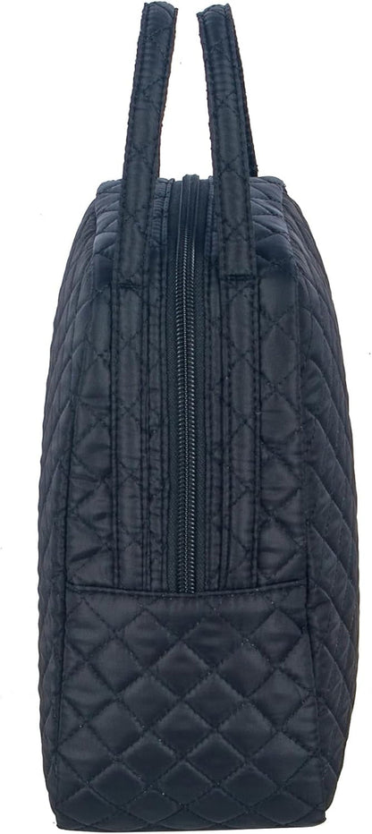 Machine Washable Women Quilted Fabric Insulated Reusable Cooler Lunch Bag Tote Adult Thermal Lunch Box Storage Bag for Ｗork (Black)5