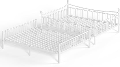Queen over Queen Bunk Beds, Metal Bunk Bed with Ladder and Guardrail for Kids, Adults, Can Be Split, White6