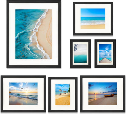 7 Pack Picture Frames Collage Wall Decor, Gallery Wall Frame Set for Wall Mounting or Tabletop Display, Multi Sizes Including 16X20-1, 11X14-2, 8X10-2，5X7-2 Family Photo Frames,Made of Solid Wood，Black1
