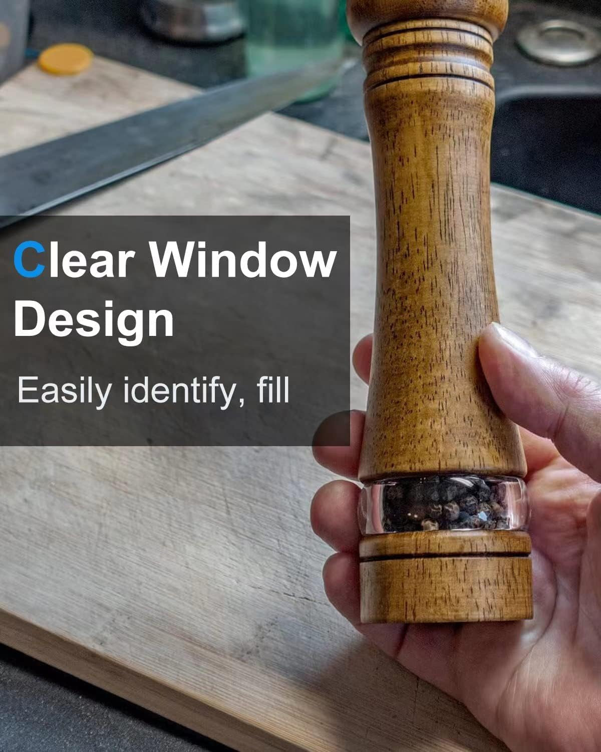 pepper-grinder-salt-grinder-wooden-pepper-mill-grinder-w-adjustable-coarse-8-inch-tall-wood-refillable-manual-pepper-grinder-mill-peppermill-for-black-peppercorn-easy-clean-w-cleaning-brush