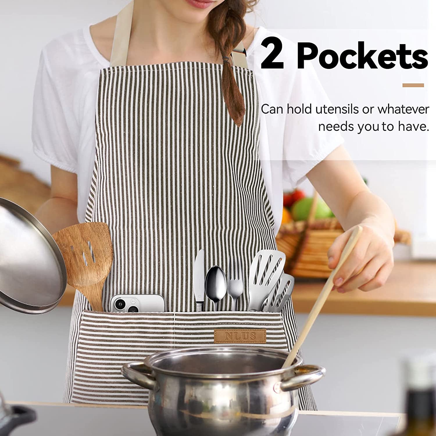 2-pack-kitchen-cooking-aprons-adjustable-bib-soft-chef-apron-with-2-pockets-for-men-womenblack-brown-stripes