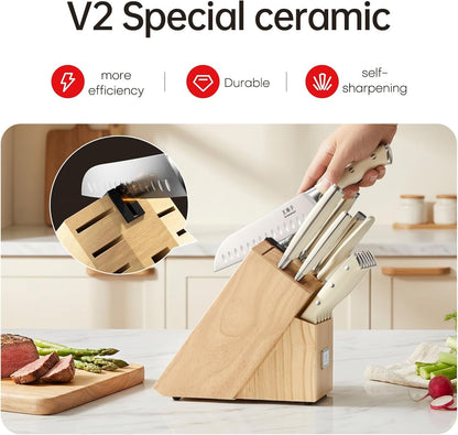 15-Pcs Knife Set, High Carbon Steel Ultra Sharp, Natural Pro | Forged Stainless Steel Chef Knives, Elegant Knife Block Set, Dishwasher-Safe & Razor-Sharp8