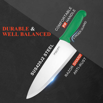 10" Professional Chef Knife, High Carbon Steel, Ergonomic (Green)3