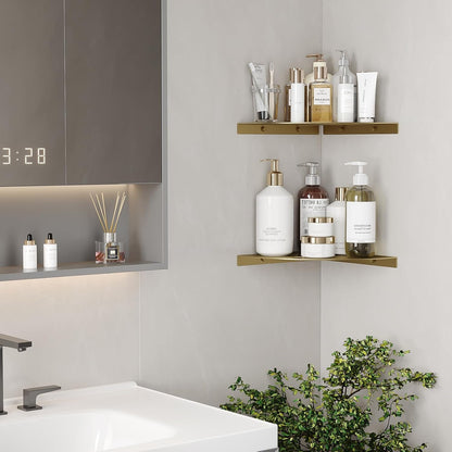 2 Pack Corner Shower Shelves Load Capacity 40 Lbs 304 Stainless Steel Shower Corner Shelf Will Not Rust 8In Shower Shelf for inside Shower Brushed Gold Drilling Installation6