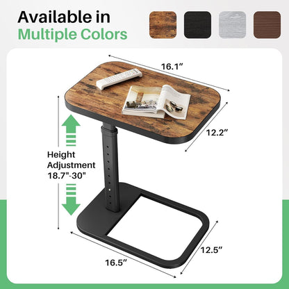 Adjustable Height C-Shaped End Table, 9-Level Side Table with Thickened Metal Rounded Edge, Couch Table Slides under Sofa or Bed, Eating, Working, TV Tray Table for Small Spaces, Brown3