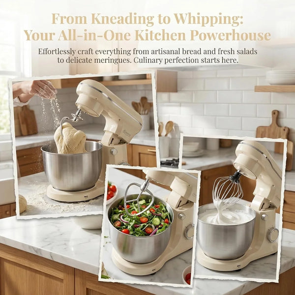 10 Speeds Stand Mixer with Bowl 6.5QT Stainless Steel, Electric Kitchen Stand up Mixer for Baking Cakes Cookie Bread Salad Food with Egg Whisk, Dough Hook, Flat Beater - Portable Baking Mixers White4