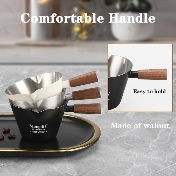Espresso Measuring Cup, Stainless Steel Espresso Shot Cups with Wooden Handle and Double Spouts, 6.8OZ/200ML, White7