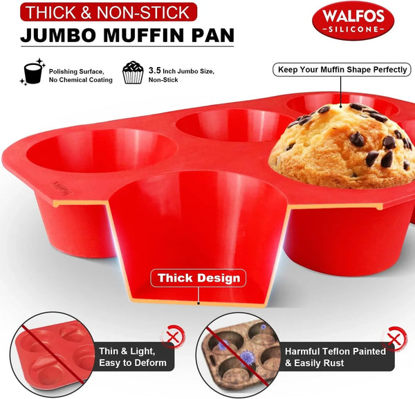 Silicone Texas Muffin Pan Set- 6 Cup Jumbo Silicone Cupcake Pan, Non-Stick, Just Release! Perfect for Egg Muffin, Big Cupcake - BPA Free and Dishwasher Safe, Set of 22