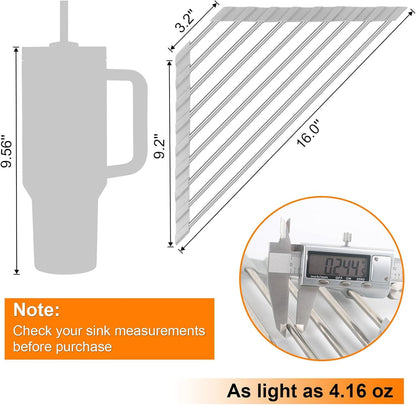 Corner Sink Caddy Triangle Dish Drying Rack for Sink Corner, Sponge Holder Roll up Dish Drying Rack over the Sink, Stainless Steel Kitchen Sink Organizer Drainer Mat Sponge Caddy for Counter Storage3