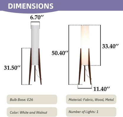 Mid-Century Tripod Floor Lamp with White Fabric Shade Modern Wood Standing Light with E26 Base for Bedroom Living Room & Home Decor (Walnut Tripod Holder)6