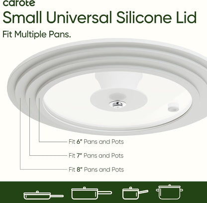 Universal Lids for Pots and Pans, 2-Piece, White | Heat-Resistant Silicone Rim, Tempered Glass, Steam Vents, Small Fits 6-, 7- and 8-Inch, Large Fits 9.5-, 10- and 11-Inch3