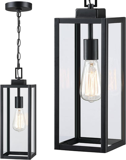 17 Inch Outdoor Pendant Light for Porch,Metal and Glass outside Hanging Light Ceiling Mount Exterior Hanging Lantern for Patio Entrance Front Door Pendant,E261