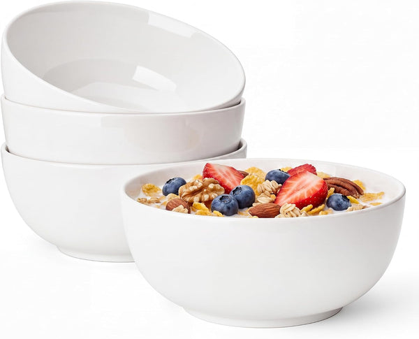 24 Oz Ceramic Cereal Bowl Set of 4, 6" Breakfast Bowl Stackable, round Serving Bowl for Rice, Snack, Fruit and Everyday Meals, White1