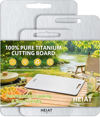 100% Titanium Cutting Board Set of 3, Double-Sided Kitchen Boards | 3-Piece Multi-Size Set One-Piece Pure Titanium Reversible Double-Sided Design Dishwasher Safe Gift-Ready Packaging1