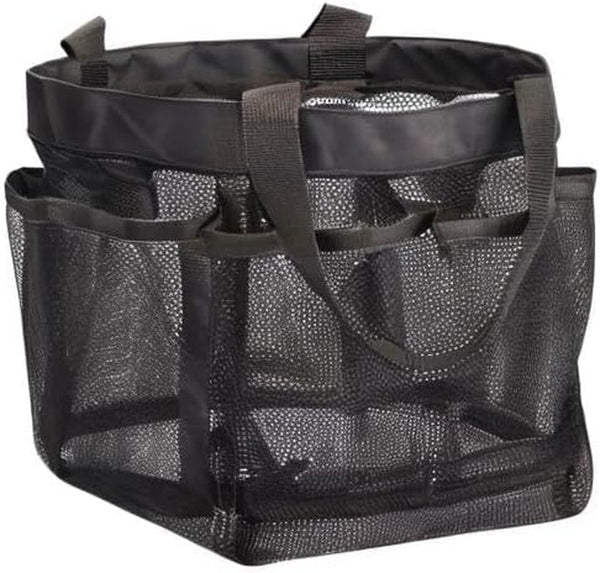 Mesh Shower Caddy Tote Bag 8 Pockets, Hanging Portable Toiletry Bag for Men and Women, College Dorm Essentials Quick Dry Bath Organizer for College Dorms, Gym, Camp (Black)8