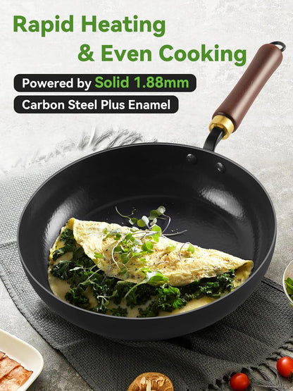 Carbon Steel Skillet, 11-Inch Nonstick Frying Pan | Season-Free Enameled Carbon Steel Pan,Stay-Cool Wooden Handle, Non Toxic, PTFE & PFOA Free Oven-Safe2
